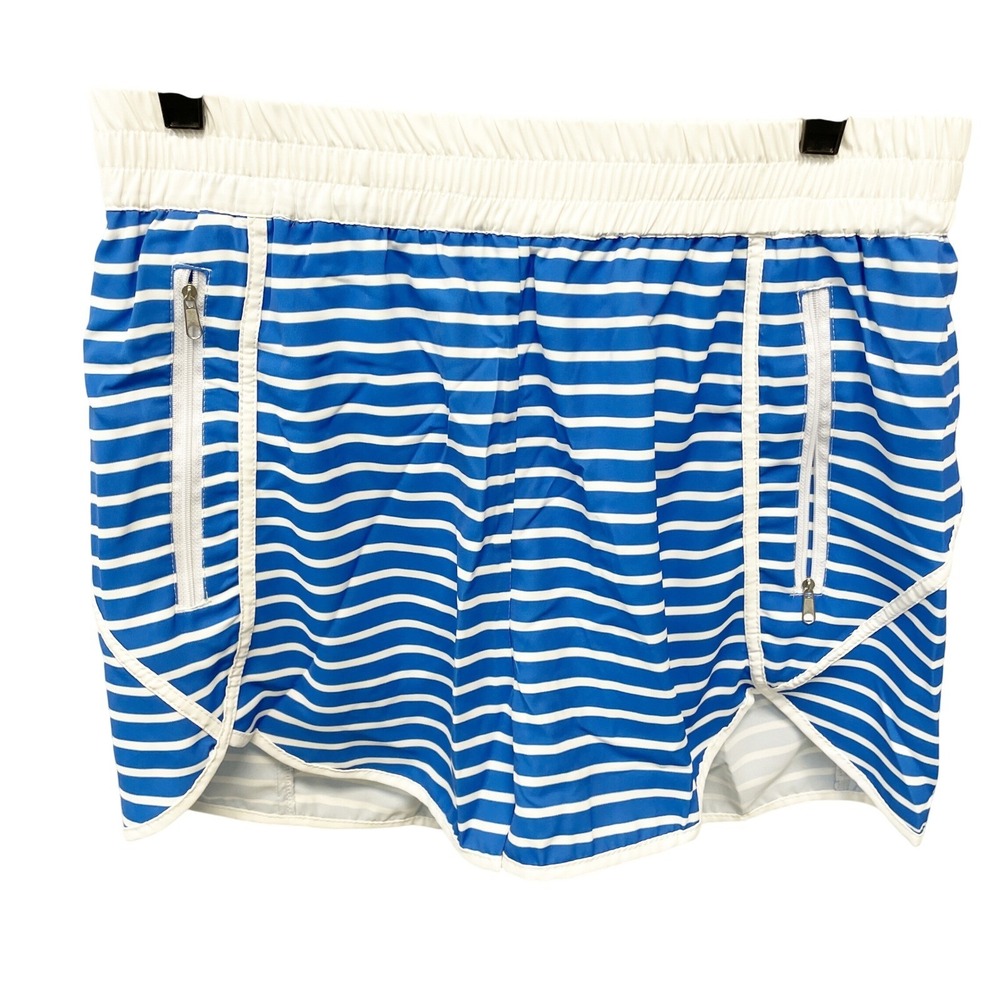 Berry Jane Women's Blue Striped Zipper Pocket Board Swim Shorts Size XL